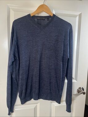 Cullen 100% Silk Pullover Sweater Medium long Sleeve Blue V-Neck Quiet Luxury